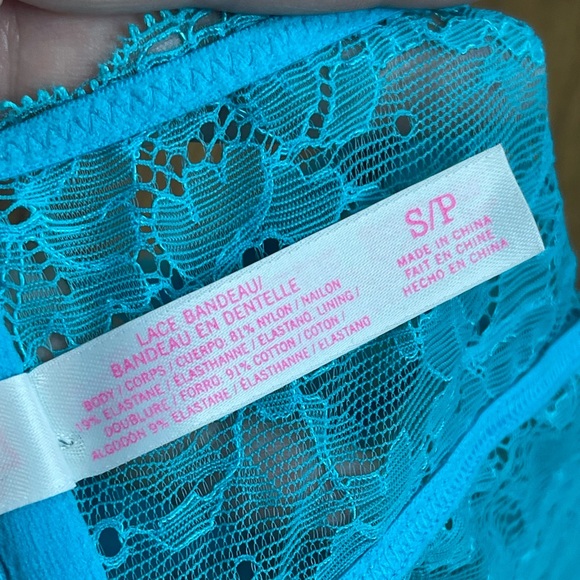 Pink by Victoria’s Secret bright turquoise lace Bandeau bra size small - Picture 5 of 5